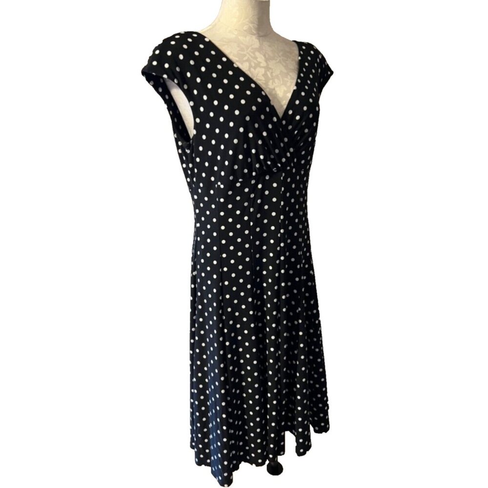 American Living Ralph Lauren Dress 14 Ivory Black Polka Dot Stretch Washable - Picture 5 of 7